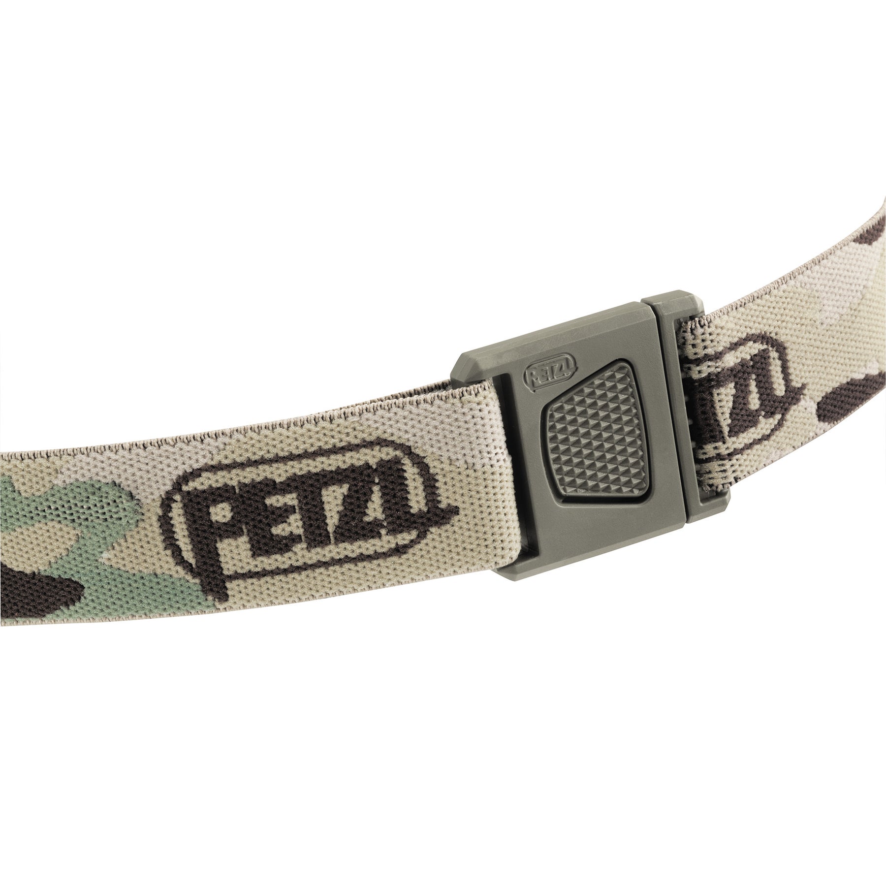 PETZL TACTIKKA + MIMETICO VISTA DETTAGLIO CINGHIA ELASTICA E PULSANTE DI SGANCIO RAPIDO