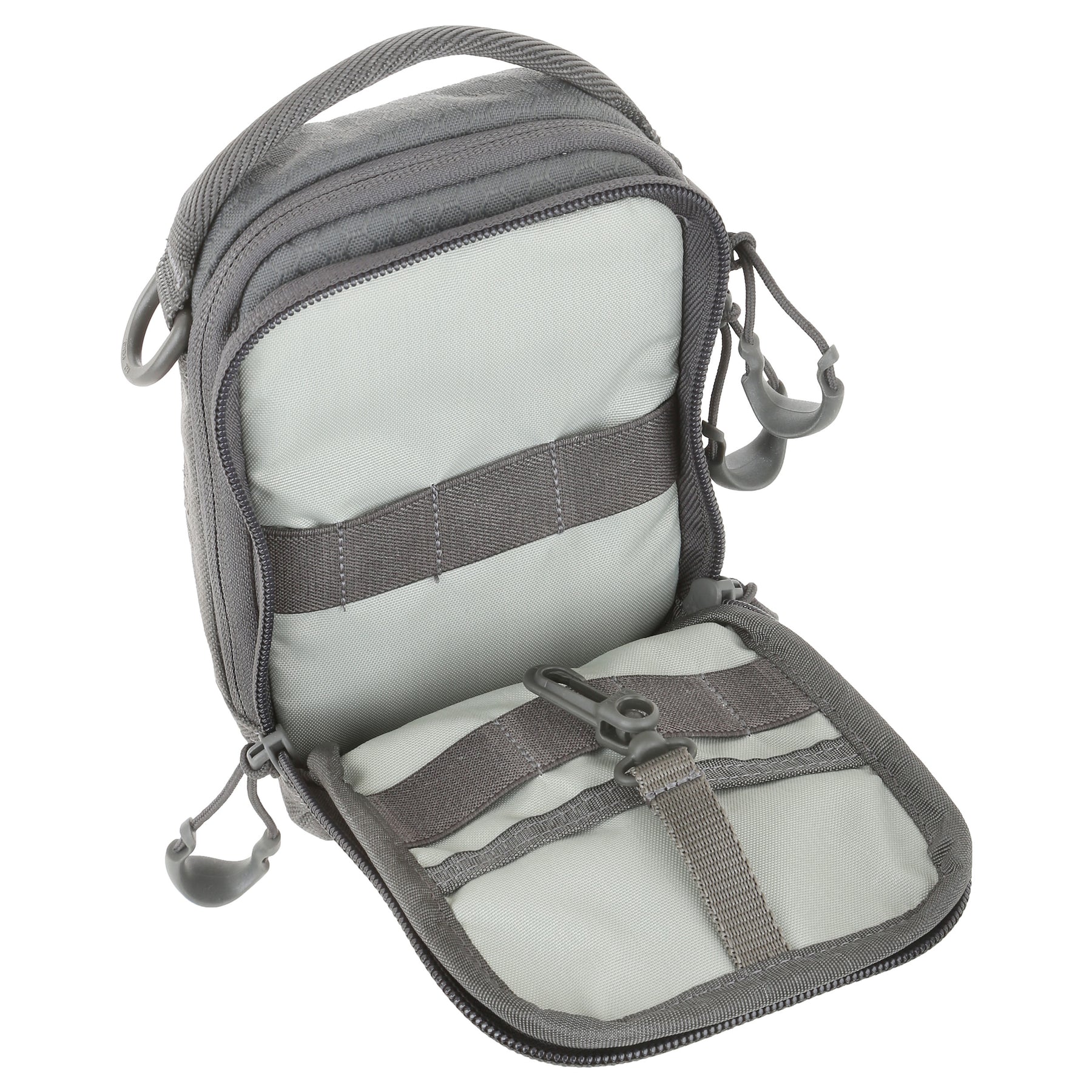 maxpedition pouch AGR CAP grigia - vista tasca frontale piccola aperta con gancio chiavi