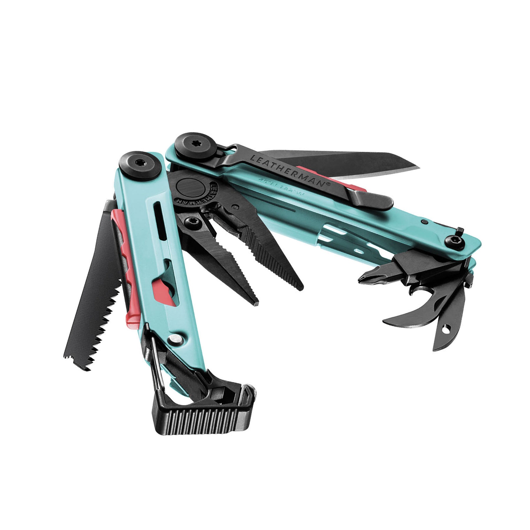Leatherman Signal Aqua aperto con strumenti e pinza in vista