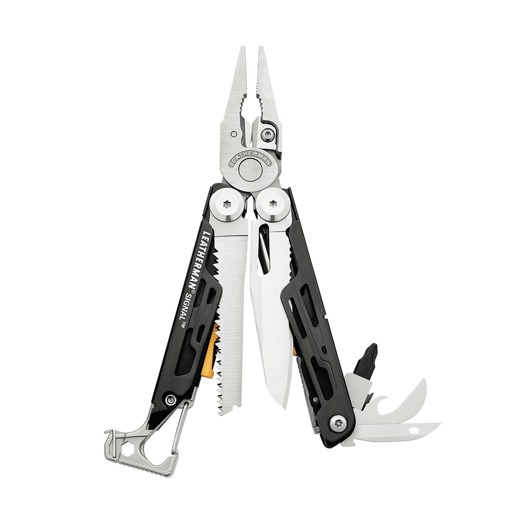 Leatherman Signal Acciaio Inox aperto con strumenti in vista
