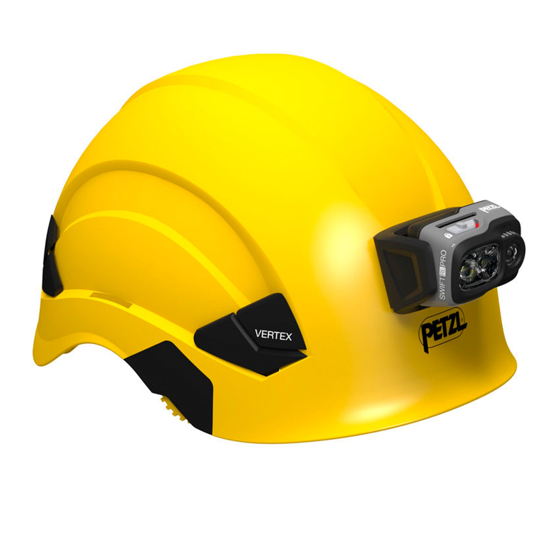 Petzl Swift RL pro montata sul casco vertex di petzl