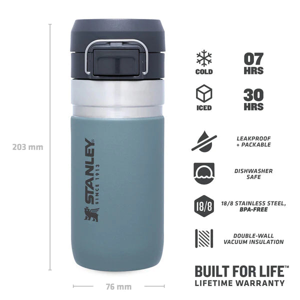 borraccia stanley go quick flip da 0.47 litri colore lagoon - con icone