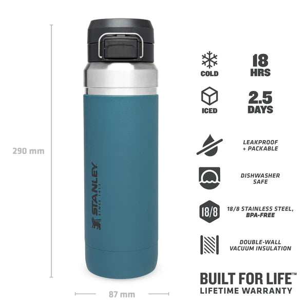 borraccia stanley go quick flip da 1.06 litri colore lagoon - con icone