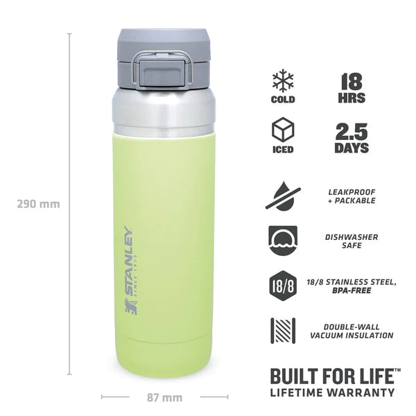 borraccia stanley go quick flip da 1.06 litri colore citron - con grafica delle caratteristiche