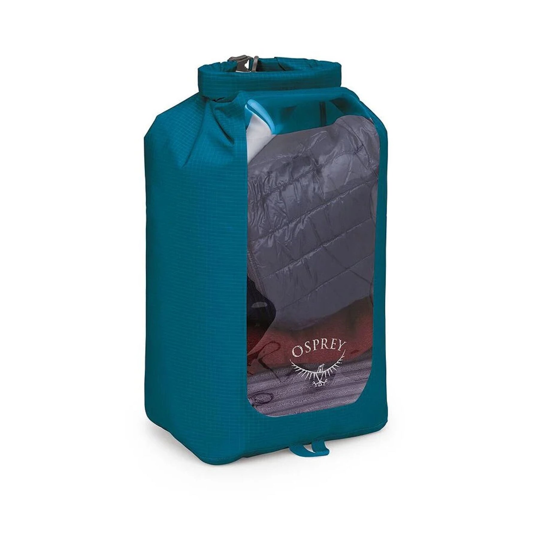 Sacca stagna ultraleggera Osprey Ultralight Dry Sack W/ Window in diverse capacità), con chiusura roll-top impermeabile e finestra trasparente per l'identificazione rapida del contenuto, disponibile nei colori blu petrolio (Waterfront Blue), arancione (Mars Orange) e nero