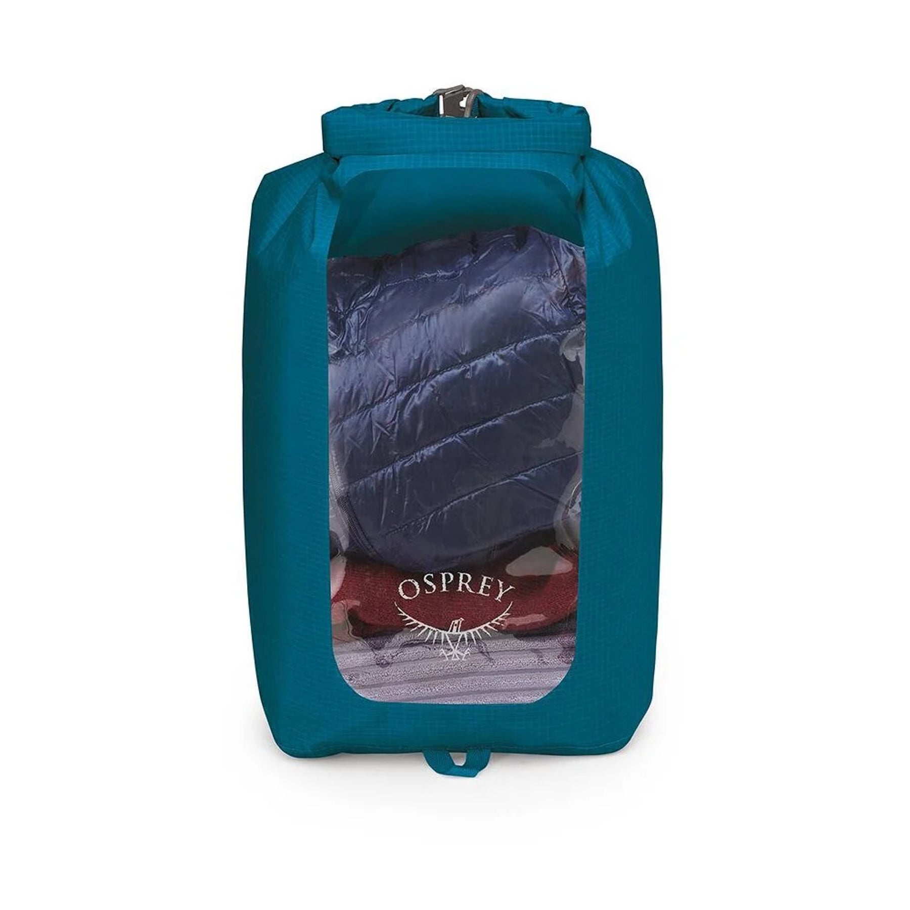 Sacca stagna ultraleggera Osprey Ultralight Dry Sack W/ Window in diverse capacità), con chiusura roll-top impermeabile e finestra trasparente per l'identificazione rapida del contenuto, disponibile nei colori blu petrolio (Waterfront Blue), arancione (Mars Orange) e nero