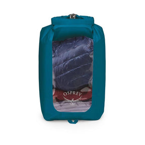 Sacca stagna ultraleggera Osprey Ultralight Dry Sack W/ Window in diverse capacità), con chiusura roll-top impermeabile e finestra trasparente per l'identificazione rapida del contenuto, disponibile nei colori blu petrolio (Waterfront Blue), arancione (Mars Orange) e nero