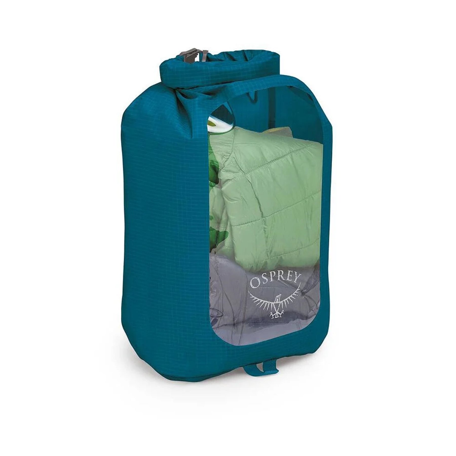 Sacca stagna ultraleggera Osprey Ultralight Dry Sack W/ Window in diverse capacità), con chiusura roll-top impermeabile e finestra trasparente per l'identificazione rapida del contenuto, disponibile nei colori blu petrolio (Waterfront Blue), arancione (Mars Orange) e nero