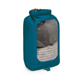 Sacca stagna ultraleggera Osprey Ultralight Dry Sack W/ Window in diverse capacità), con chiusura roll-top impermeabile e finestra trasparente per l'identificazione rapida del contenuto, disponibile nei colori blu petrolio (Waterfront Blue), arancione (Mars Orange) e nero
