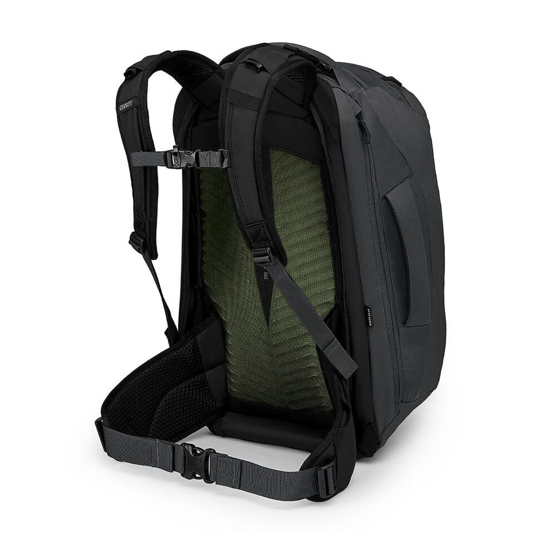 Osprey Farpoint 40 Travel Pack: Zaino da viaggio da 40 litri. Caratterizzato da pannello posteriore a scomparsa, apertura a valigia, cinghie di compressione interne e tasca imbottita per laptop. Design ergonomico e resistente ideale per viaggiatori dinamici.