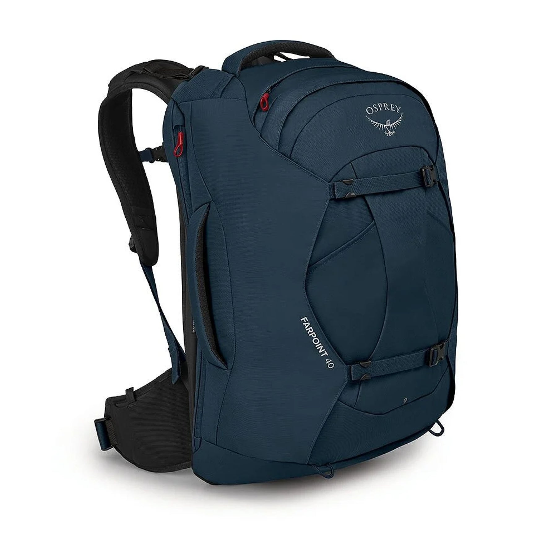 Osprey Farpoint 40 Travel Pack: Zaino da viaggio da 40 litri. Caratterizzato da pannello posteriore a scomparsa, apertura a valigia, cinghie di compressione interne e tasca imbottita per laptop. Design ergonomico e resistente ideale per viaggiatori dinamici.