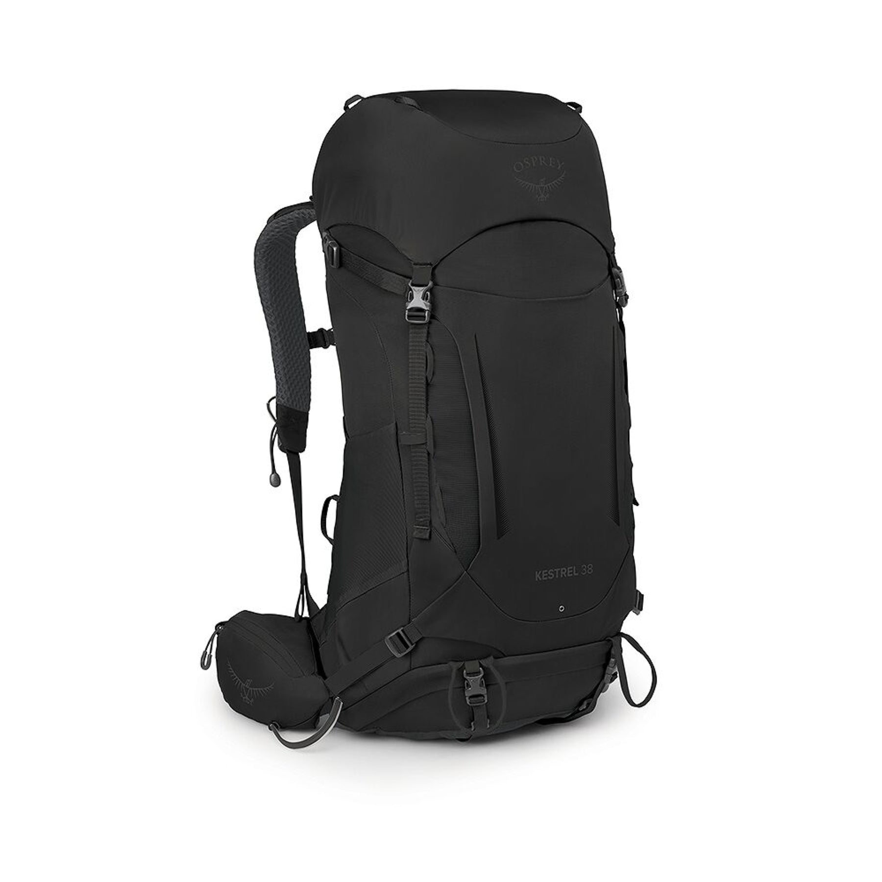 Osprey Kestrel 38 zaino uomo da trekking e hiking da 38 litri con schienale regolabile e traspirante AirScape, raincover integrata, scomparto inferiore per sacco a pelo, attacco bastoncini Stow-on-the-Go, cinghie di compressione e tasche con zip sulla cintura ventrale per escursioni.