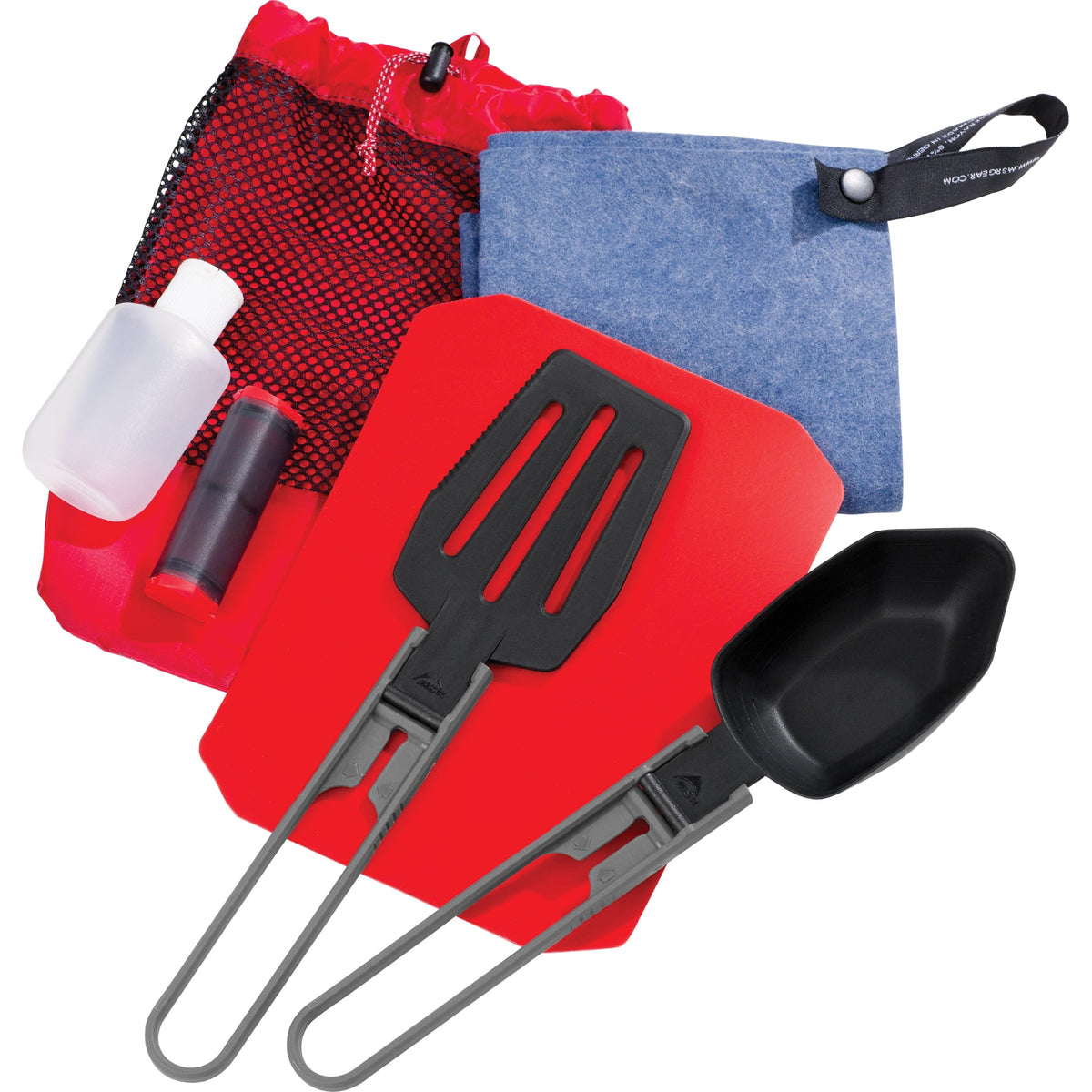 MSR Ultralight Kitchen Set - Set compatto da cucina outdoor con spatola pieghevole, cucchiaio, tagliere e accessori in sacchetti GSI su backpacco.it