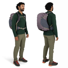 Osprey Hikelite 28 zaino da trekking da 28 litri con schienale ventilato AirSpeed in rete sospesa, tasca frontale shove-it, cintura imbottita con tasche, cinghie di compressione e copertura antipioggia integrata. Zaino tecnico per escursionismo giornaliero e outdoor.