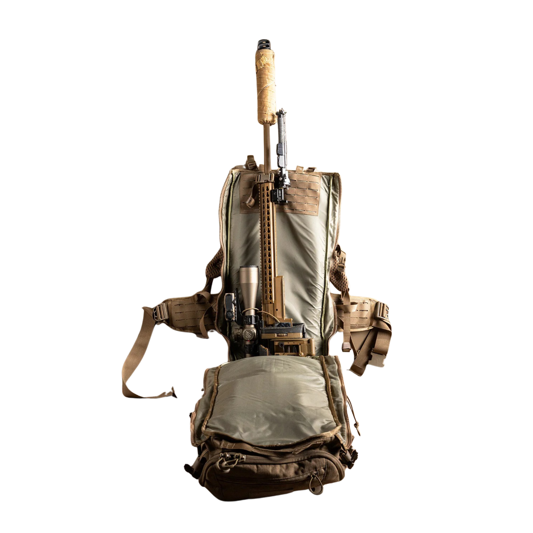 Eberlestock Spectre: Zaino tecnico per fucile da 50.8 litri progettato per massimizzare la leggerezza senza compromettere la resistenza. Realizzato con materiali d'avanguardia, presenta un sistema di sospensione regolabile, accesso multiplo al vano principale e pannelli esterni MOLLE laser-cut per l'espansione del carico. Ideale per missioni a lungo raggio e spedizioni outdoor che richiedono versatilità e organizzazione superiore.