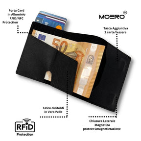 MOERO | PRO ZIP AIRTAG SAFFIANO BLACK - Portafoglio con scomparto AirTag