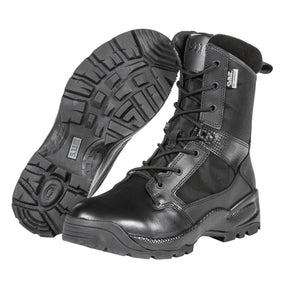 5.11 Tactical A.T.A.C. 2.0 8 Storm  anfibi tattici impermeabili da 8 pollici in pelle pieno fiore e nylon 840D con membrana SlipStream traspirante, cerniera laterale YKK, soletta Ortholite e suola antiscivolo resistente agli oli, ideali per impiego operativo e outdoor.