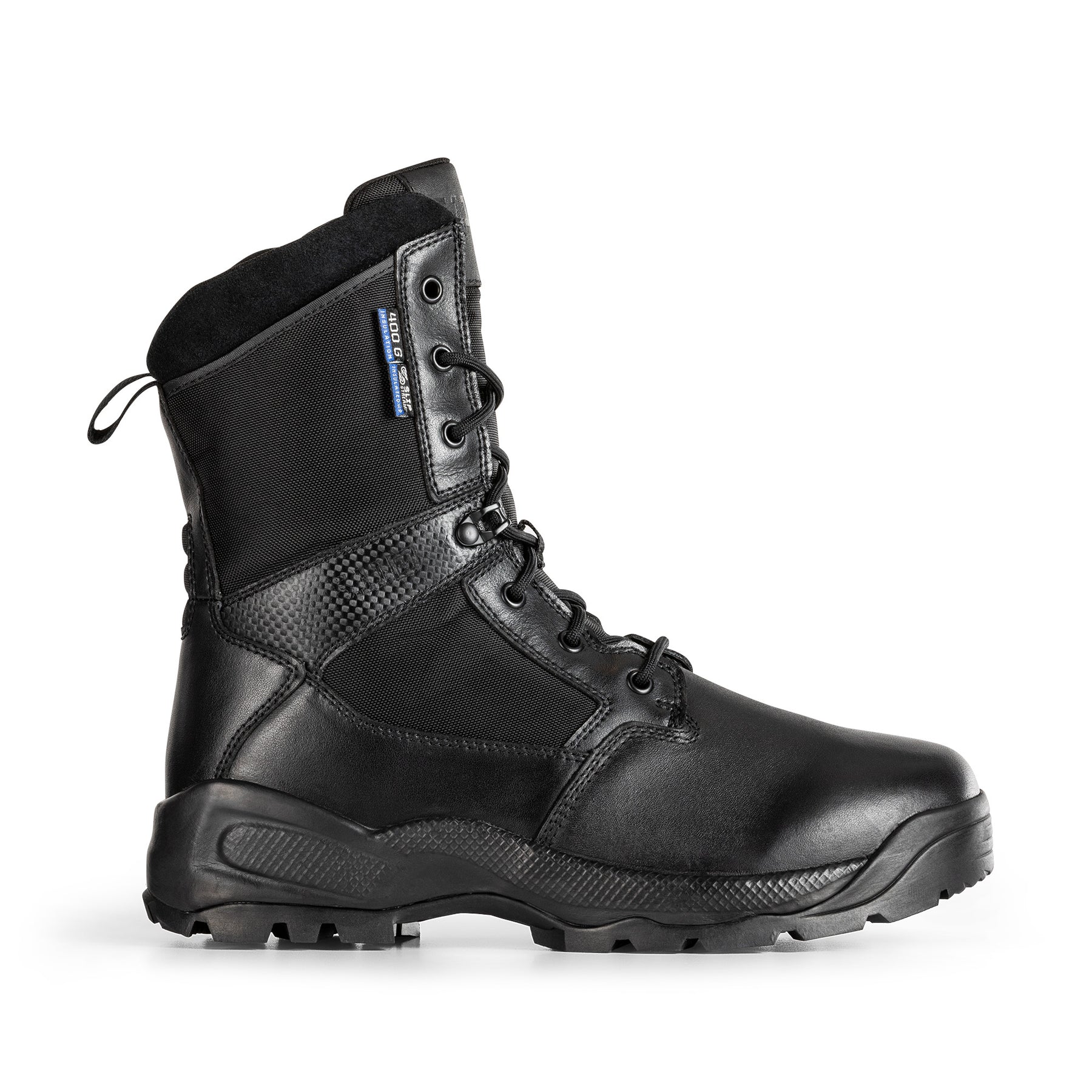 5.11 Tactical A.T.A.C. 2.0 8 Insulated anfibi tattici invernali impermeabili da 8 pollici in pelle pieno fiore e nylon 840D con isolamento termico 3M Thinsulate da 400g, membrana SlipStream traspirante, soletta Ortholite e suola antiscivolo, ideali per impiego operativo e climi rigidi.
