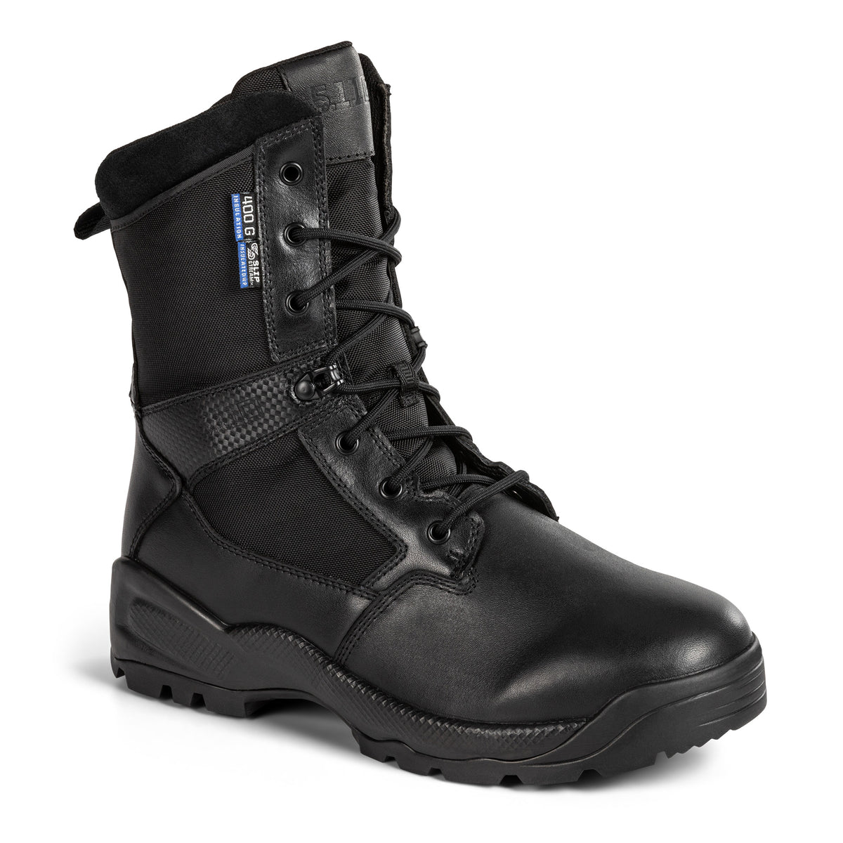 5.11 Tactical A.T.A.C. 2.0 8 Insulated anfibi tattici invernali impermeabili da 8 pollici in pelle pieno fiore e nylon 840D con isolamento termico 3M Thinsulate da 400g, membrana SlipStream traspirante, soletta Ortholite e suola antiscivolo, ideali per impiego operativo e climi rigidi.