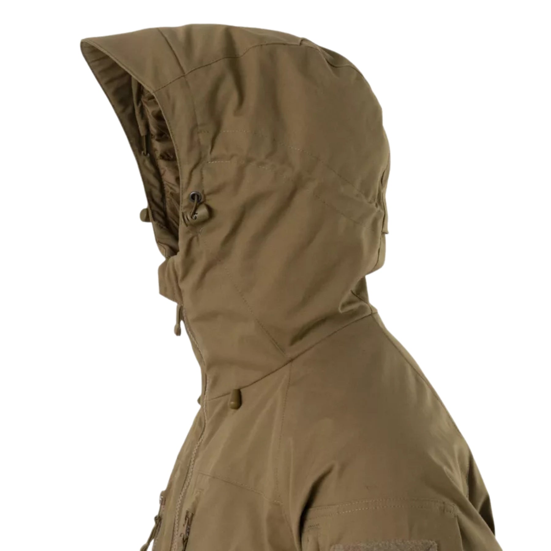 Helikon-Tex Winter Yukon Jacket giacca invernale tecnica con cappuccio regolabile imbottito, zip frontale a doppio cursore, tasche pettorali con cerniera, pannello a strappo sulla manica e fondo regolabile vista a tre quarti per outdoor