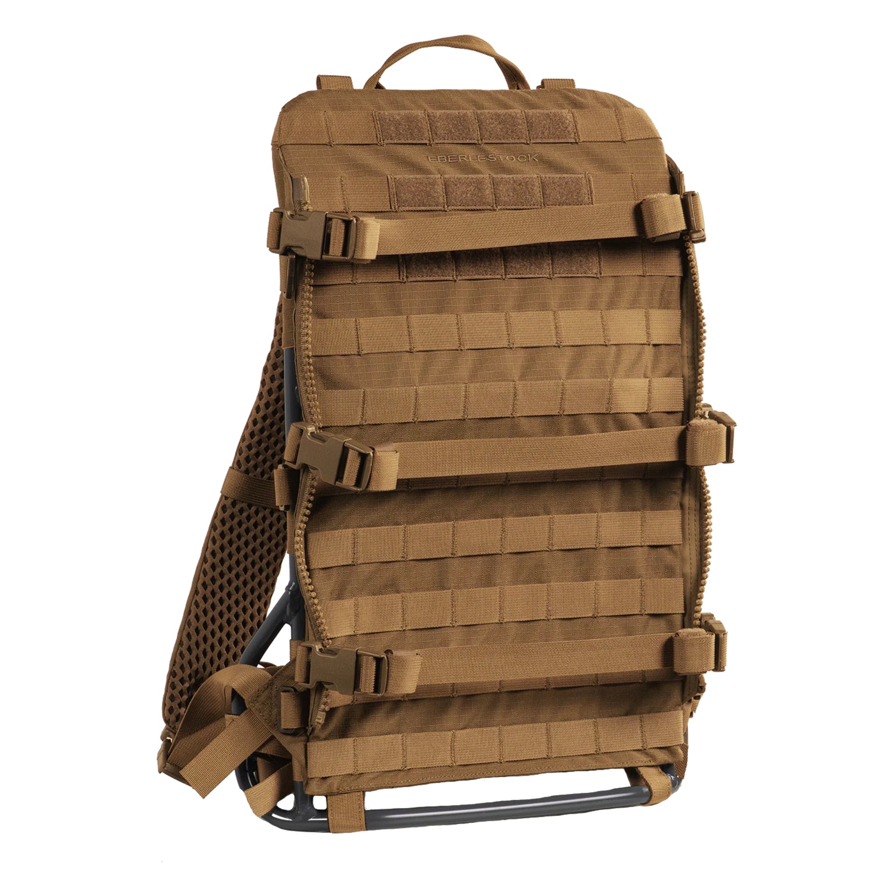 Eberlestock Mission EMOD Frame frame per sistema modulare tattico ad alta resistenza dotato di cinghie di compressione con fibbie e pannello posteriore interamente rivestito di passanti con sistema MOLLE PALS per aggancio accessori outdoor e bushcraft.