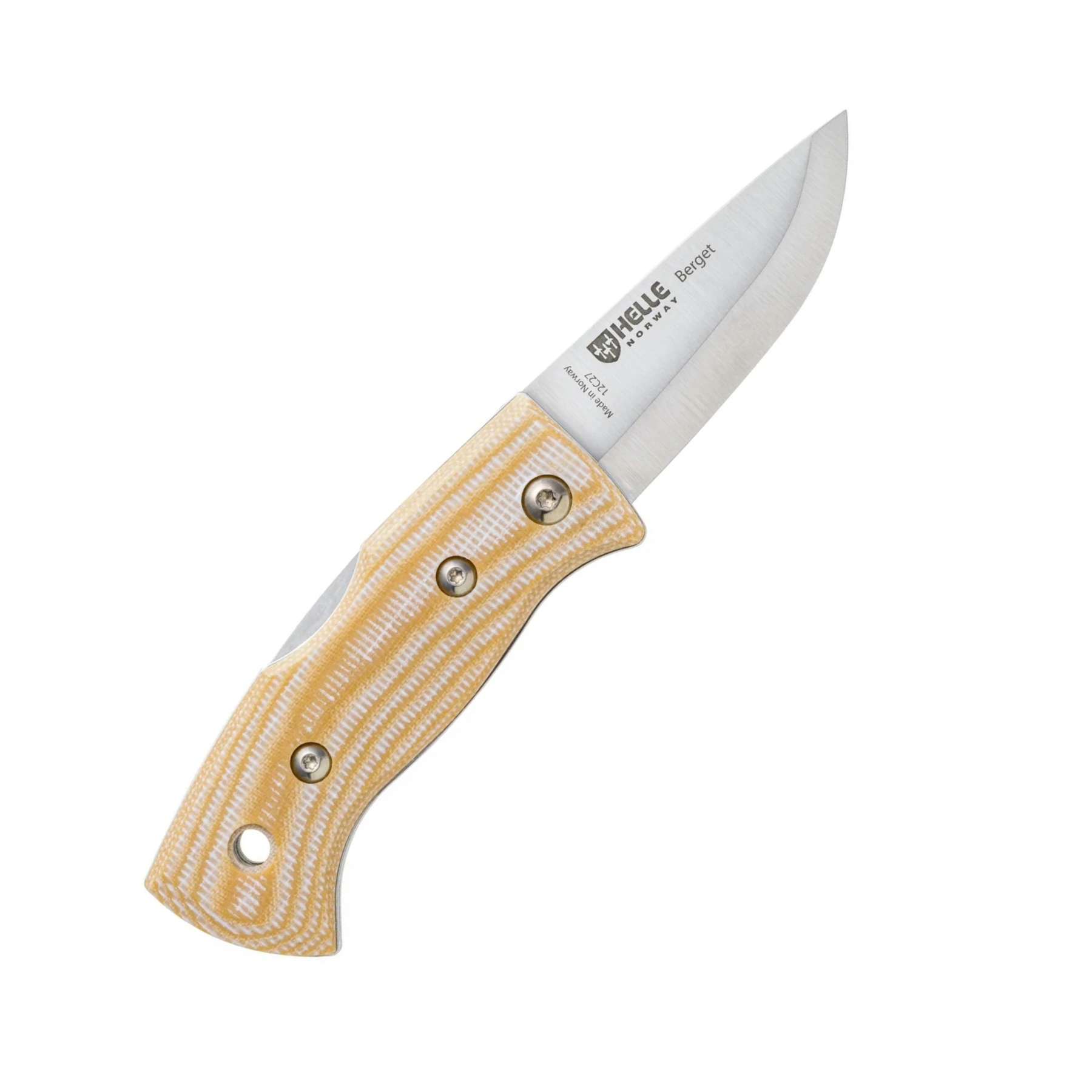 Helle Berget Coltello chiudibile robusto con lama in acciaio inossidabile Sandvik 12C27 e manico ergonomico in Micarta sagomata per una presa sicura dotato di sistema di blocco affidabile e design scandinavo funzionale ideale per bushcraft attività outdoor e porto quotidiano