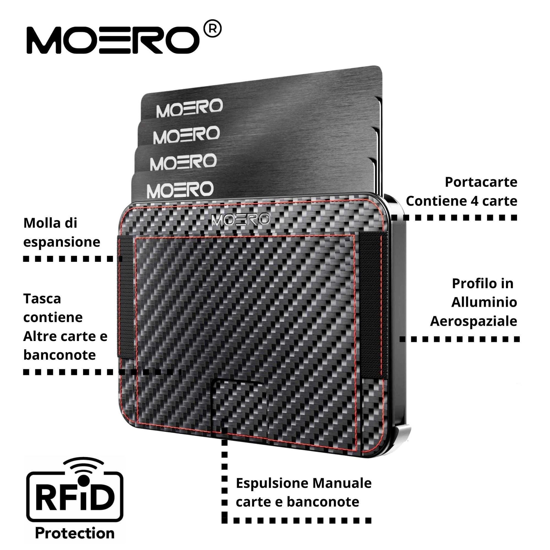 MOERO | M2 PRO CARBON RACING RED - Portafoglio MagSafe