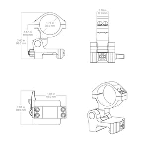 Vector Optics 30 mm Flip to Side Quick Release Picatinny Mount Ring anello di montaggio tattico da 30 mm per magnifier e ottiche, dotato di sistema a sgancio rapido e meccanismo di ribaltamento laterale per slitte Picatinny. 