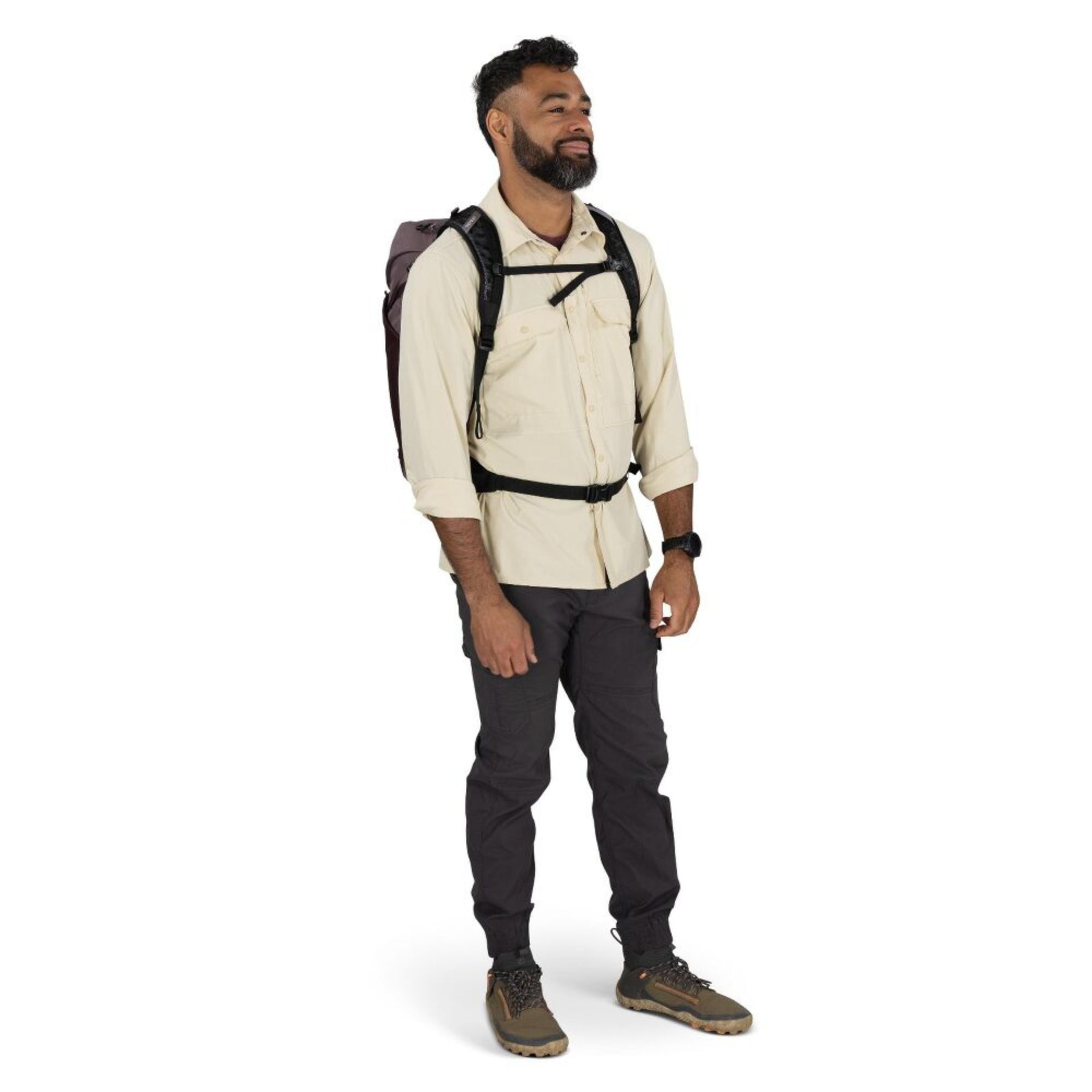 Osprey Hikelite LT 30 Zaino da 30 L ultraleggero da trekking ed escursionismo con schienale ventilato AirSpeed, tasche laterali in rete elasticizzata, spallacci ergonomici e chiusura a cappuccio con fibbie per outdoor su sfondo bianco.