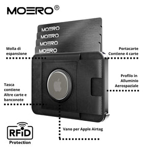 MOERO | M2 PRO AIRTAG VINTAGE BLACK - Portafoglio MagSafe con scomparto AirTag