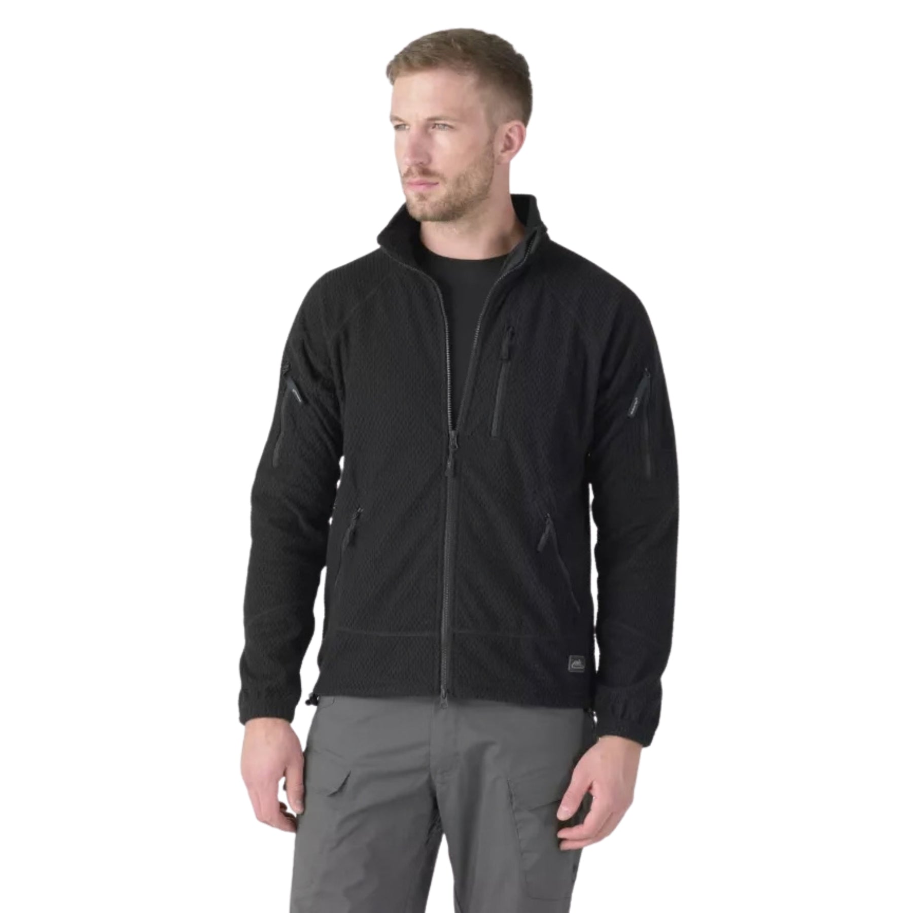 Helikon-Tex Alpha Tactical Jacket giacca tattica in pile leggero Grid Fleece con collo alto, zip intera YKK, tasche pettorali e pannelli a strappo sulle maniche per outdoor e softair