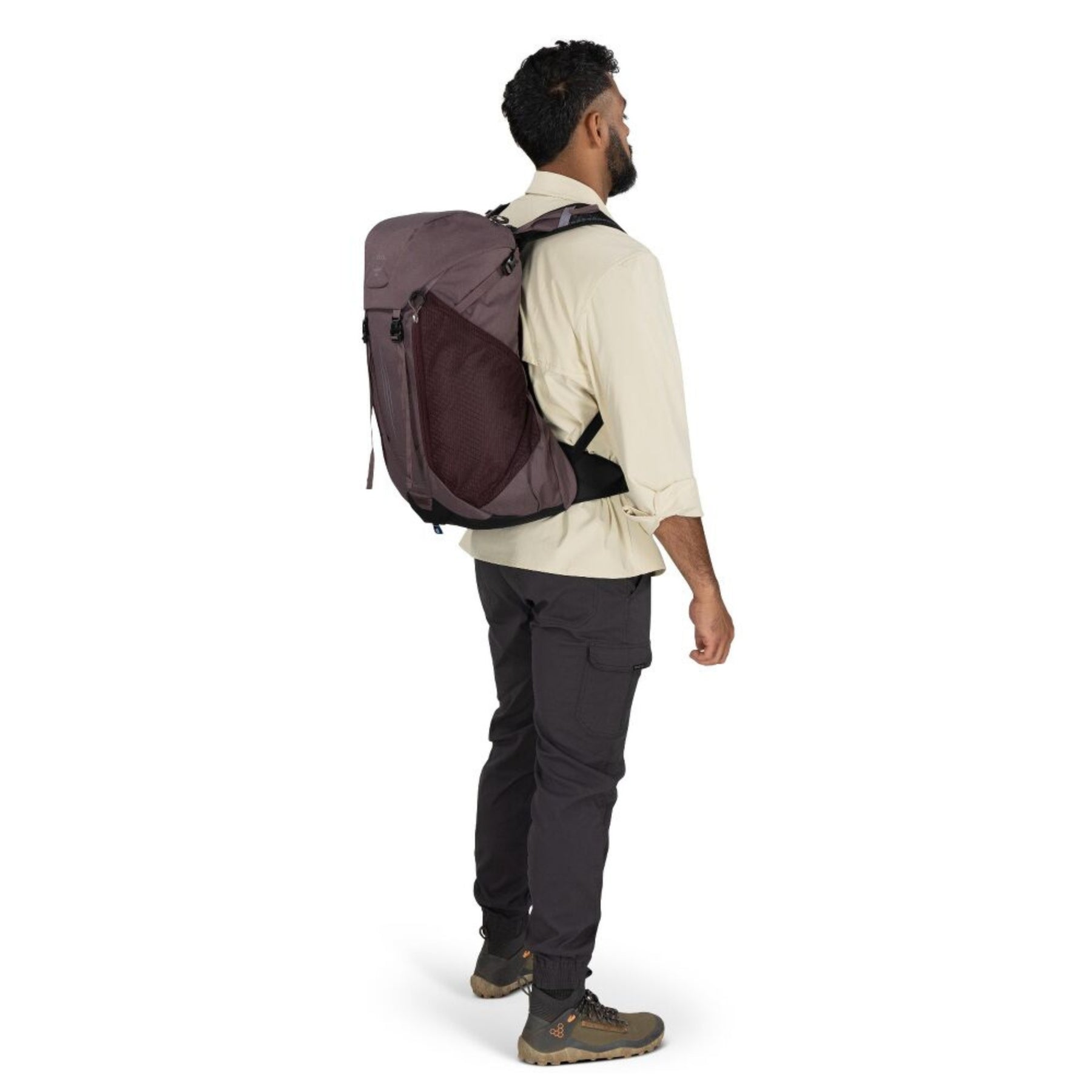 Osprey Hikelite LT 30 Zaino da 30 L ultraleggero da trekking ed escursionismo con schienale ventilato AirSpeed, tasche laterali in rete elasticizzata, spallacci ergonomici e chiusura a cappuccio con fibbie per outdoor su sfondo bianco.