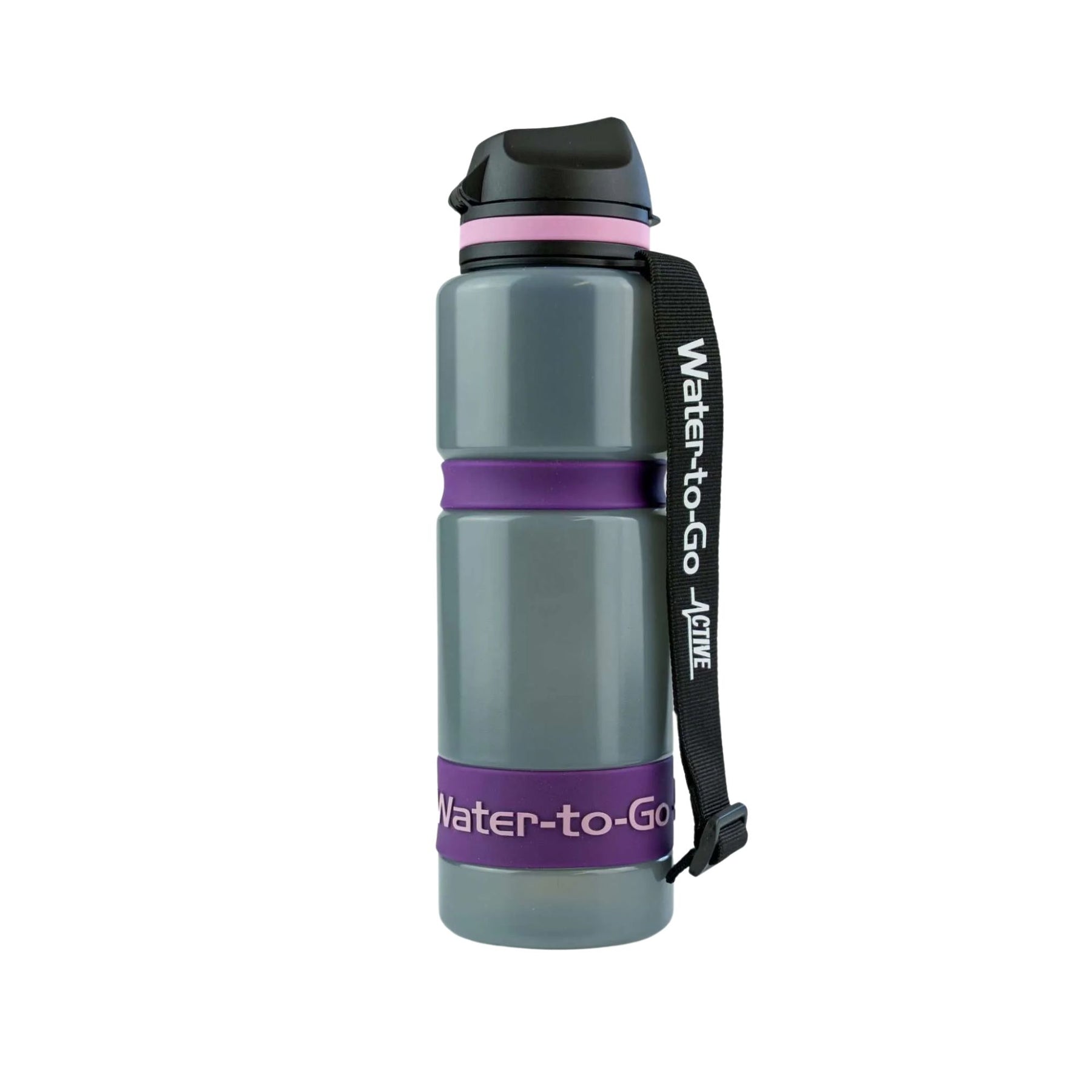 Water-to-Go Eco Active Bottle 75 cl borraccia filtrante con sistema di purificazione avanzato cinturino da polso integrato e chiusura di sicurezza ideale per attività outdoor escursionismo e sport.