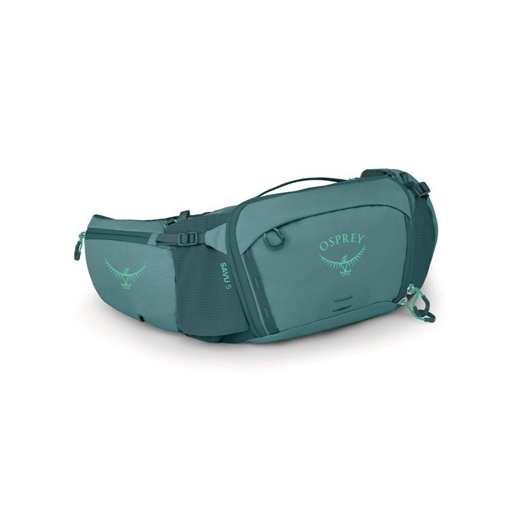 Osprey Savu 5 cintura da ciclismo con capacità 5 litri e tasche per borracce a scomparsa. Marsupio ergonomico per mountain bike con schienale traspirante AirScape e ampi scomparti per attrezzi e snack, ideale per escursioni e trail.