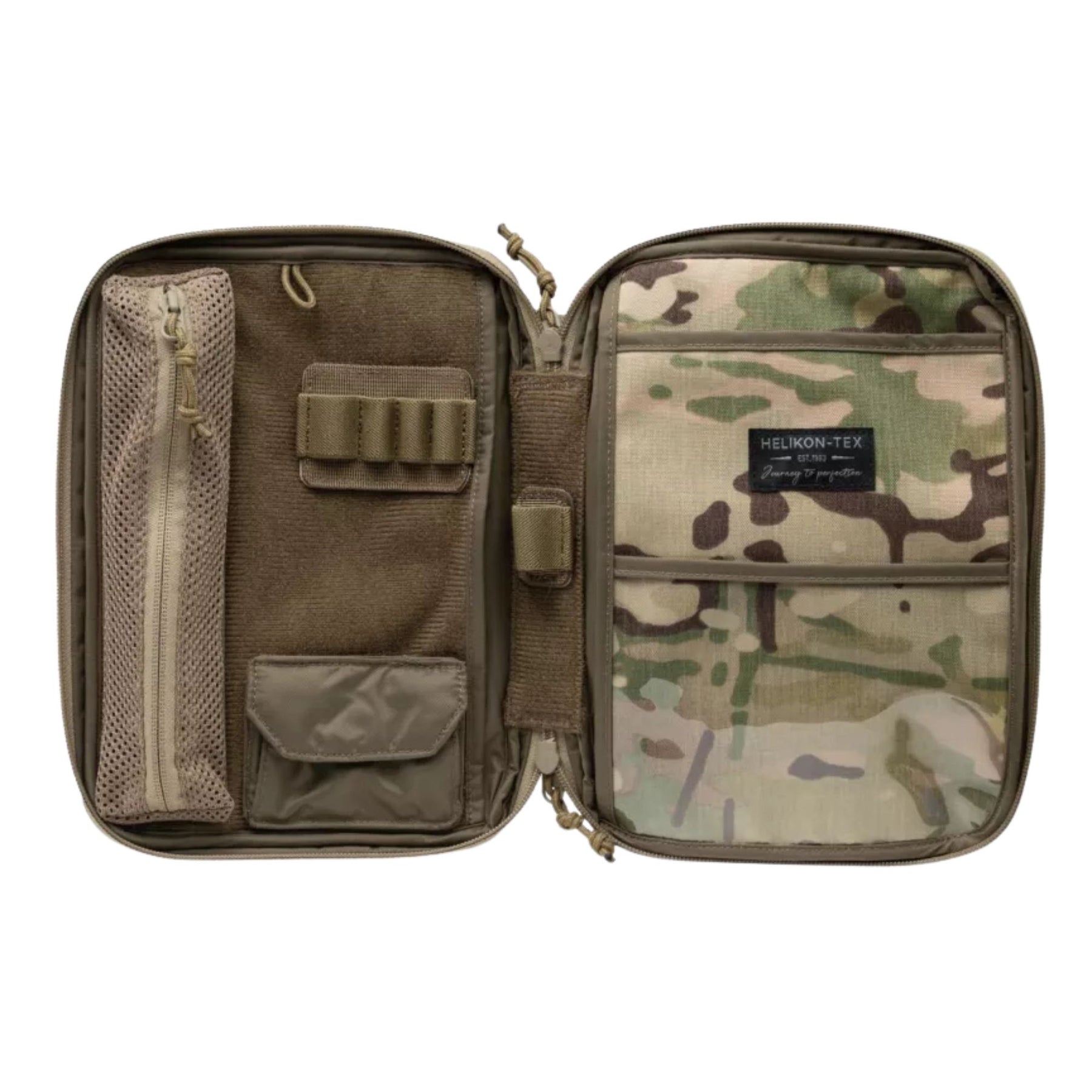 Helikon-Tex A5 Notebook Cover pouch EDC in Cordura con ampio pannello frontale in velcro e logo del brand, chiusura a cerniera superiore e tiretti in paracord. Organizer tattico portadocumenti e per accessori.