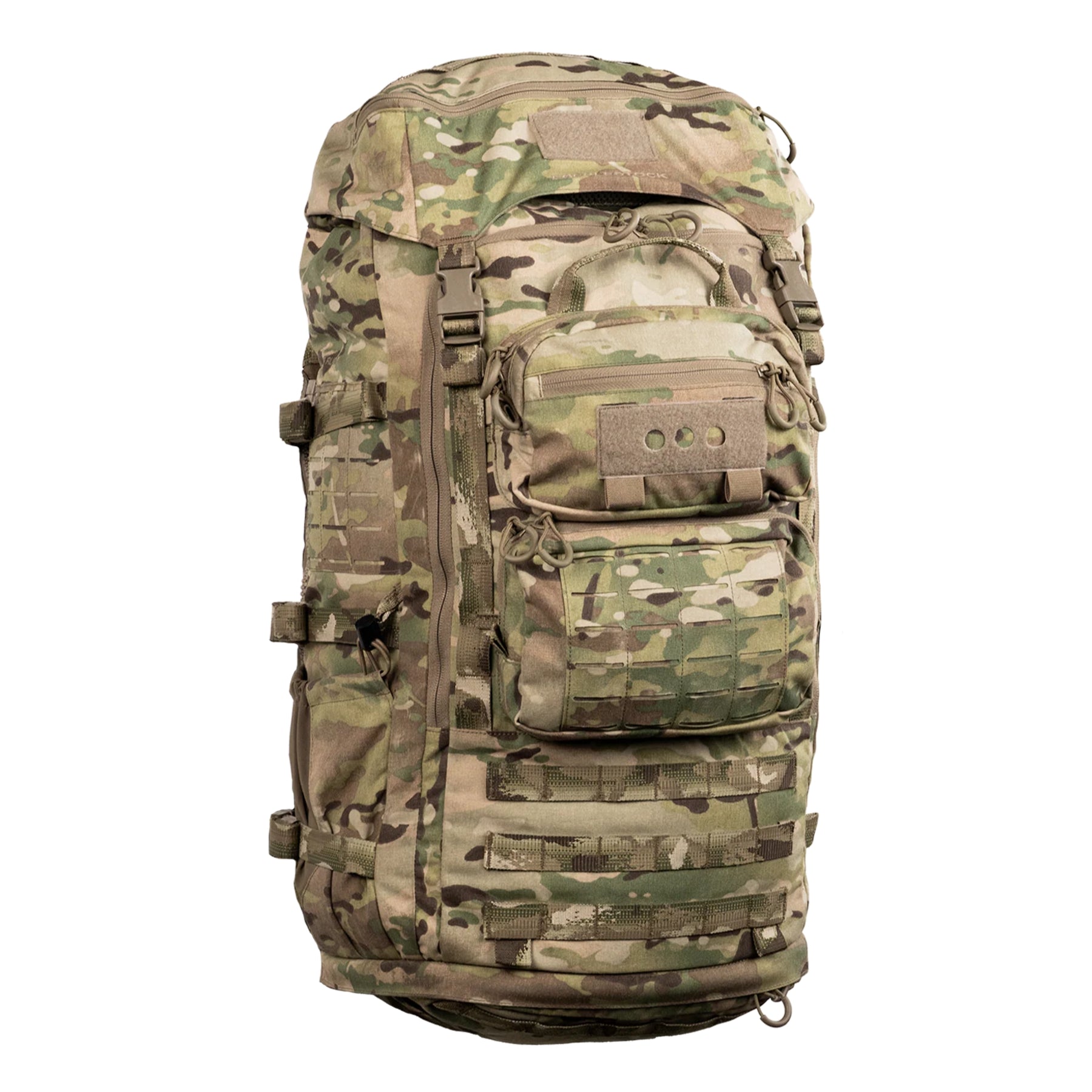 Eberlestock Mission Ruck zaino tattico militare da 79.22 litri con sistema MOLLE e tasche modulari frontali e laterali, FUNZIONA ESCLUSIVAMENTE CON IL TELAIO MISSION EMOD. Caratterizzato da cinghie di compressione e pannello in velcro per patch, ideale per escursioni tecniche, trekking intensivo e utilizzi operativi professionali.