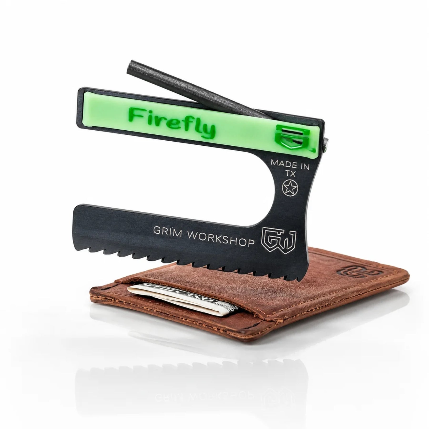 Grim Workshop Firefly Saw Card mini seghetto di emergenza con lama dentata e acciarino integrato in formato carta di credito per kit di sopravvivenza