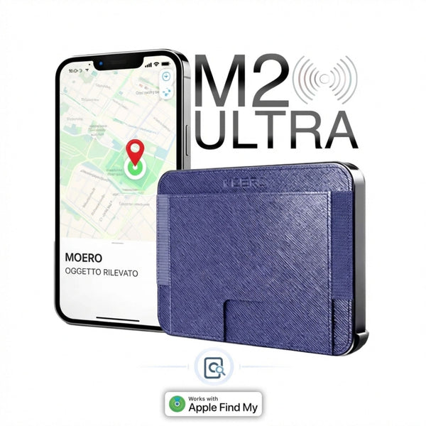 MOERO | M2 ULTRA SAFFIANO BLUE OLTREMARE - Portafoglio MagSafe con localizzatore