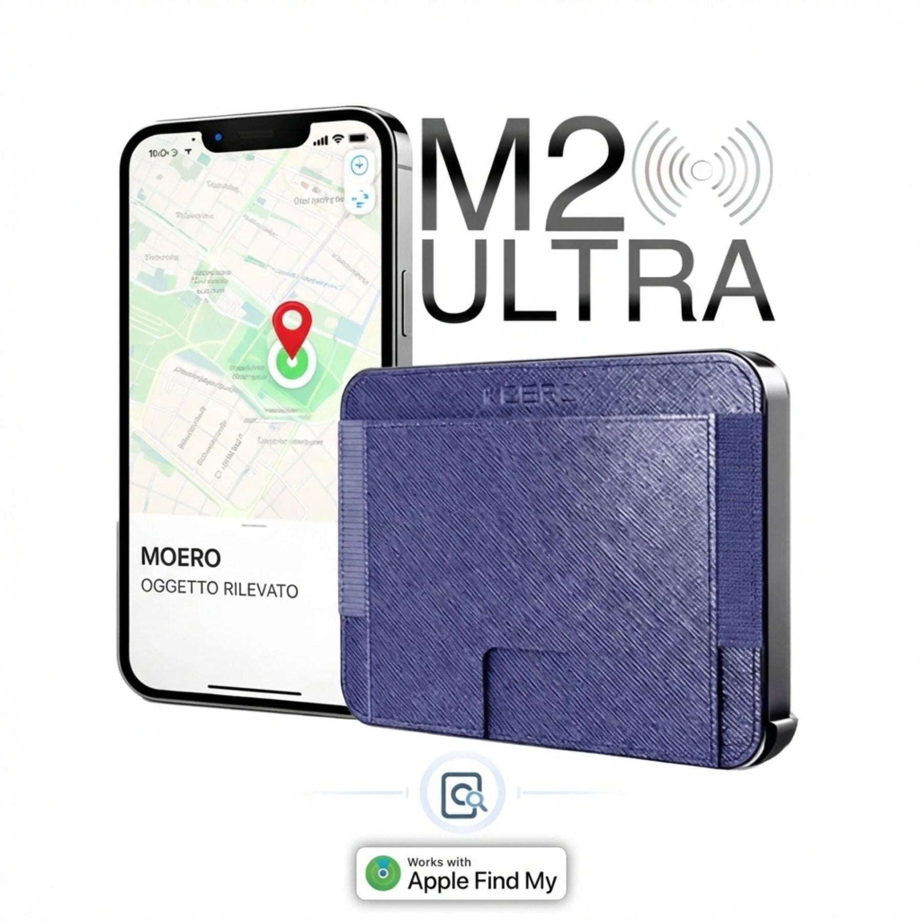 Moero M2 Ultra Saffiano portafoglio MagSafe sottile con localizzatore integrato compatibile con Apple Find My.
