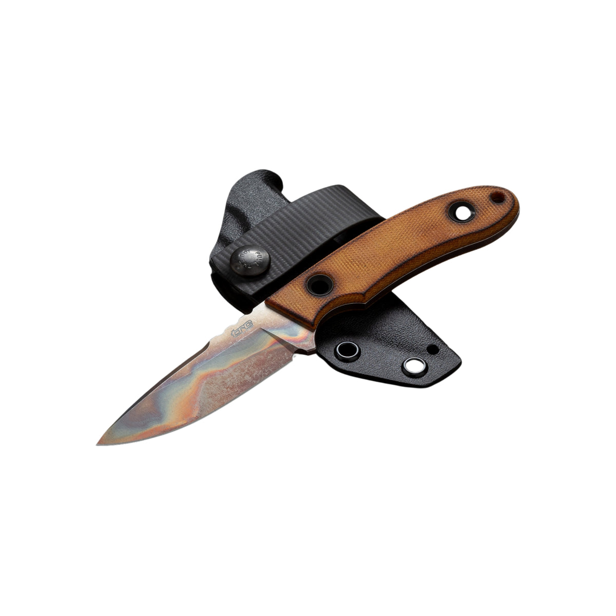 TRC Knives Kosmos Post Apo coltello a lama fissa in edizione limitata con finitura Apocalypse, guancette ergonomiche in micarta e foro per laccetto, ideale per bushcraft, outdoor ed escursionismo