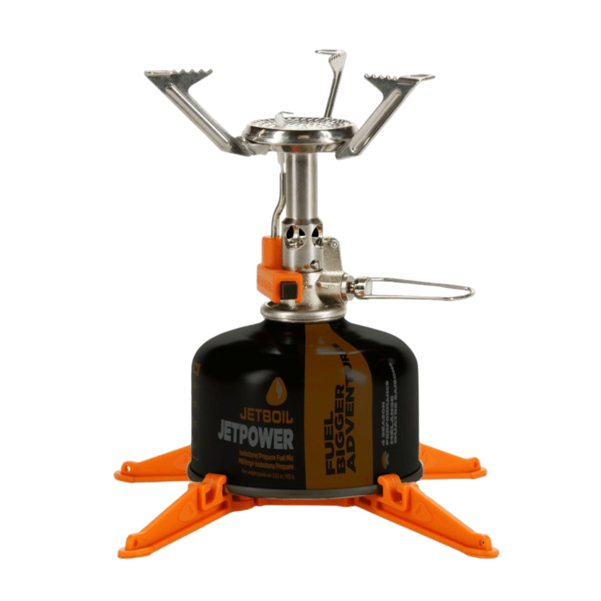 Jetboil MightyMo. Fornello a gas ultraleggero da campeggio con accensione piezoelettrica. Bruciatore potente da 10000 BTU con valvola di regolazione precisa della fiamma per simmering e supporti pentola pieghevoli. Sistema di cottura compatto ideale per backpacking e alpinismo.
