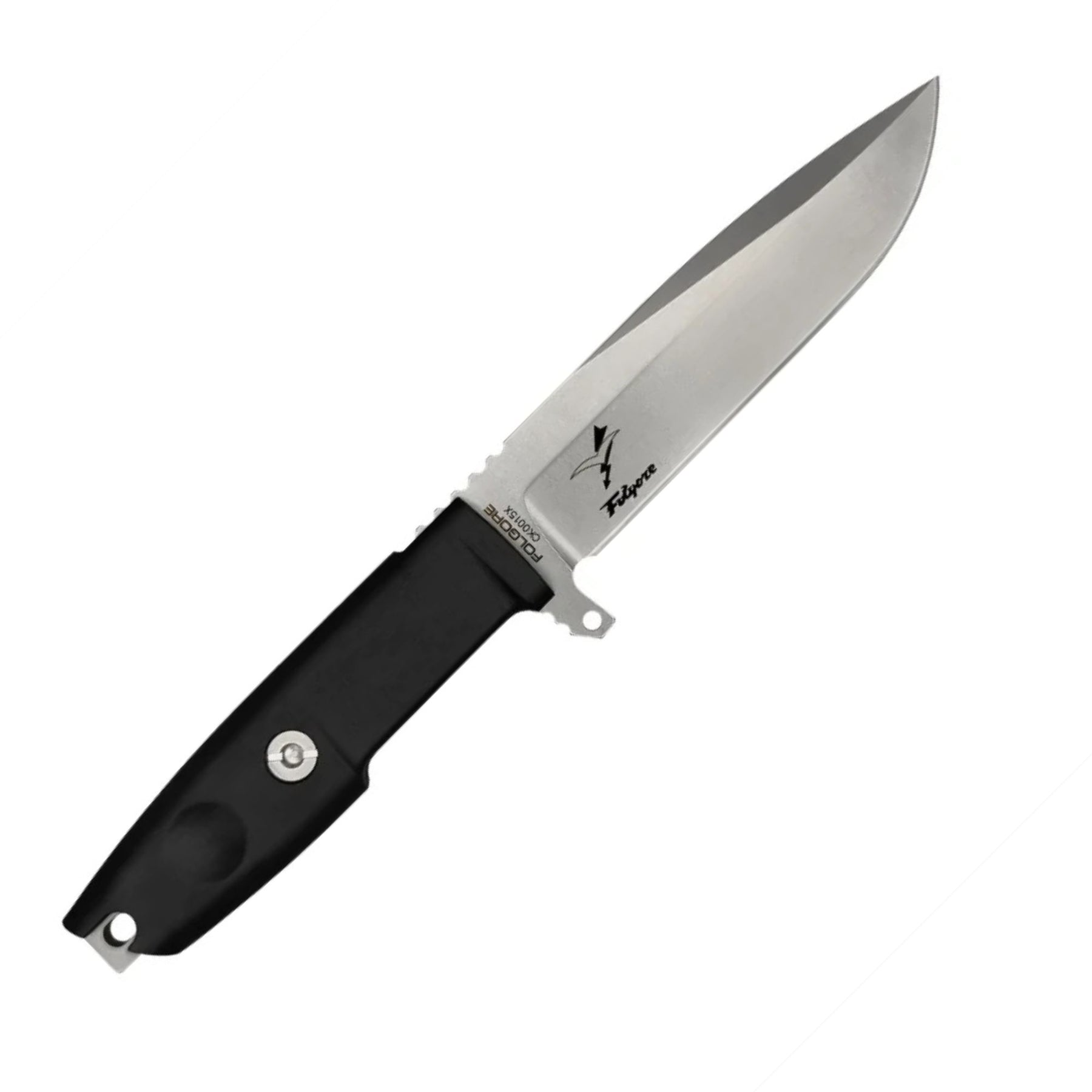 Extrema Ratio Folgore CK0015X coltello a lama fissa tattico con impugnatura ergonomica antiscivolo foro per laccetto e lama drop point satinata con logo inciso e zigrinatura superiore per appoggio pollice ideale per usi professionali e outdoor.