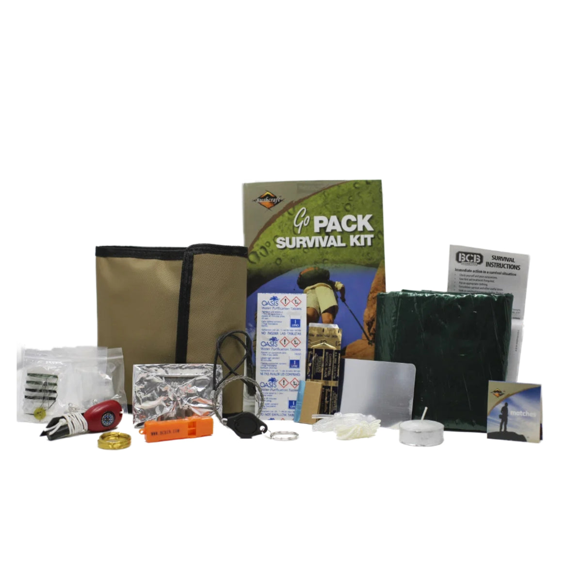 BCB GO PACK SURVIVAL KIT Kit di sopravvivenza completo con custodia istruzioni bussola fischietto emergenza pastiglie potabilizzatrici e accessori essenziali per outdoor