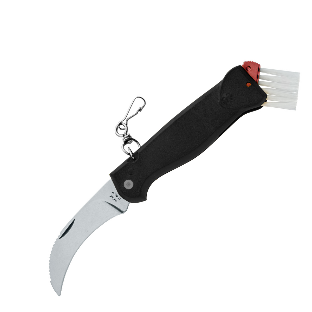 Coltello chiudibile FOX MUSHROOM KNIFE 406 con lama curva tipo hawkbill e pennello integrato per la pulizia - ideale per la raccolta di funghi e attività outdoor, disponibile su backpacco.it