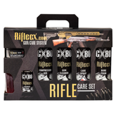 Kit completo di manutenzione per fucili Riflecx Rifle Care Set, include grasso al teflon (Teflon Grease), spray alla grafite (Graphite Spray), aria compressa (Compressed Air), Gun Cleaner, Care Spray e Bore Foam
