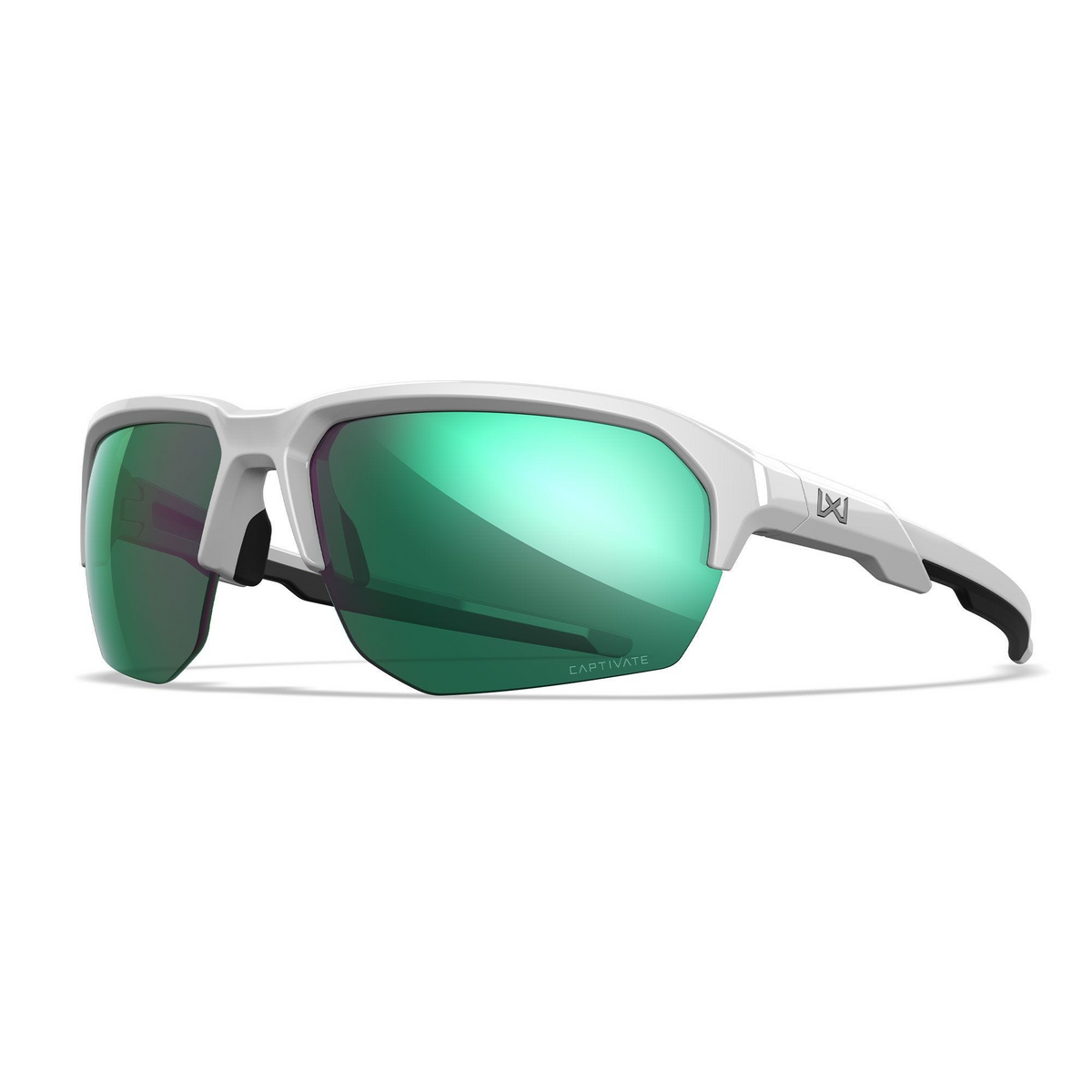 Occhiali da sole polarizzati Wiley X WX JAKL CHJKL07 con lenti CAPTIVATE Green Mirror, montatura Polished White in nylon Triloid™, protezione UV 100%, design avvolgente per attività outdoor e sportive SU BACKPACCO.IT
