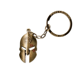 Pentagon Spartan Keyring portachiavi in metallo con ciondolo elmo spartano logo inciso e anello con scritta Molon Labe per chiavi e accessori tattici edc