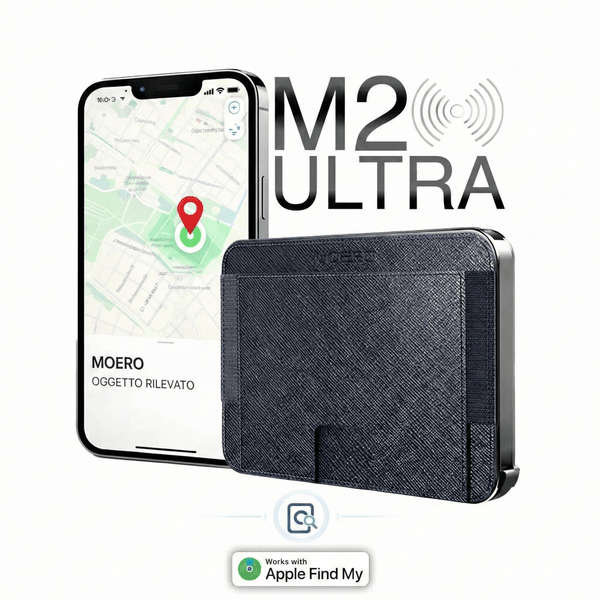MOERO | M2 ULTRA SAFFIANO BLUE NAVY - Portafoglio MagSafe con localizzatore