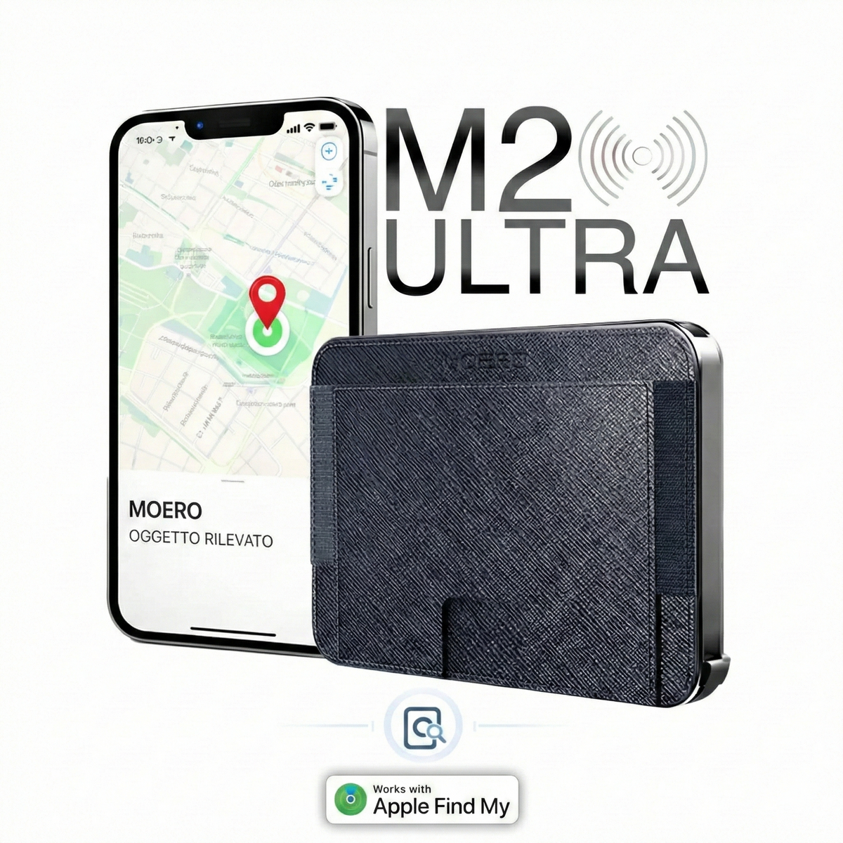 Moero M2 Ultra Saffiano portafoglio MagSafe sottile con localizzatore integrato compatibile con Apple Find My.