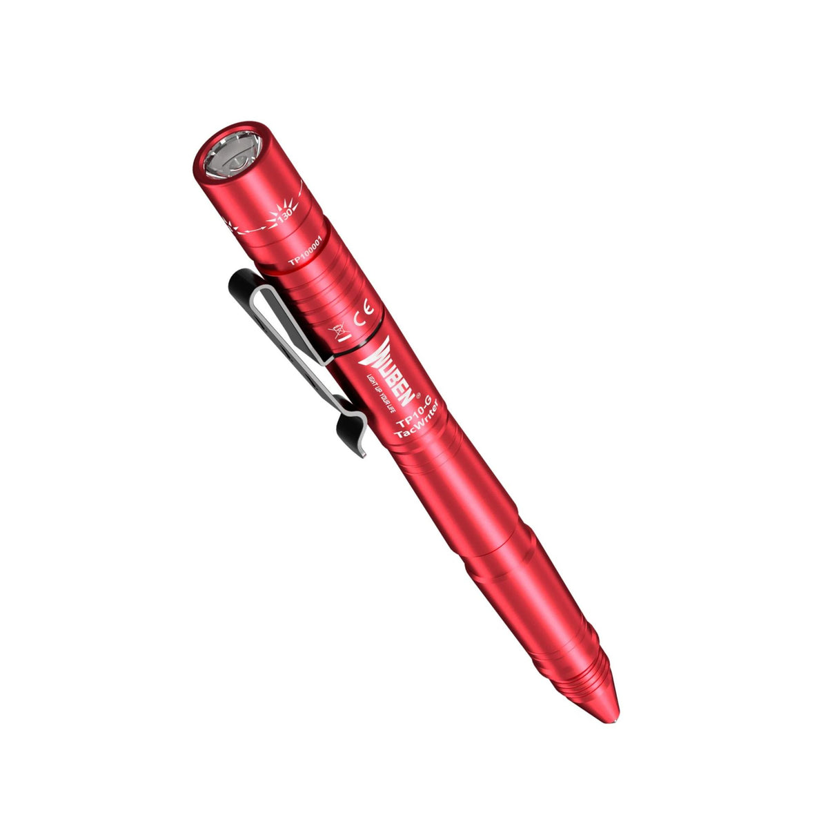 Wuben TP10-G TacWriter penna tattica con torcia LED integrata da 130 lumen, clip da tasca e corpo in metallo lavorato. Strumento EDC multifunzione per scrittura e illuminazione di emergenza.